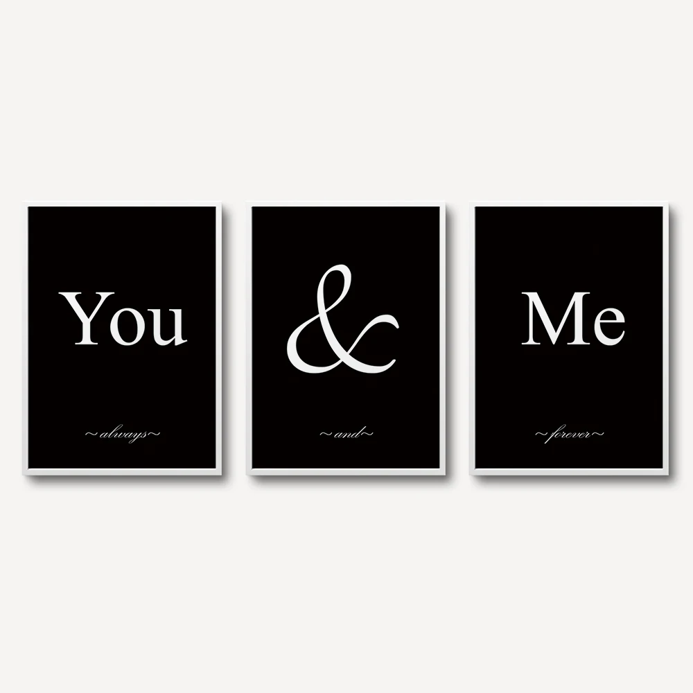 

You and Me Black Background 3pcs Minimalist Canvas Print Wall Art Pictures Modern Posters Decorative Paintings for Living Room