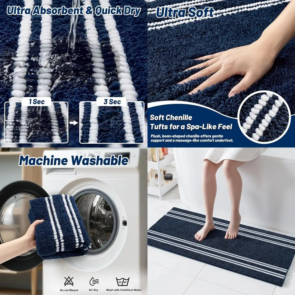 

Non-Slip Washable 24x47 Shaggy Chenille Bath Rugs, Ultra Soft Absorbent Mats for Bathroom, Quick Dry Microfiber Bath Mats, Ideal