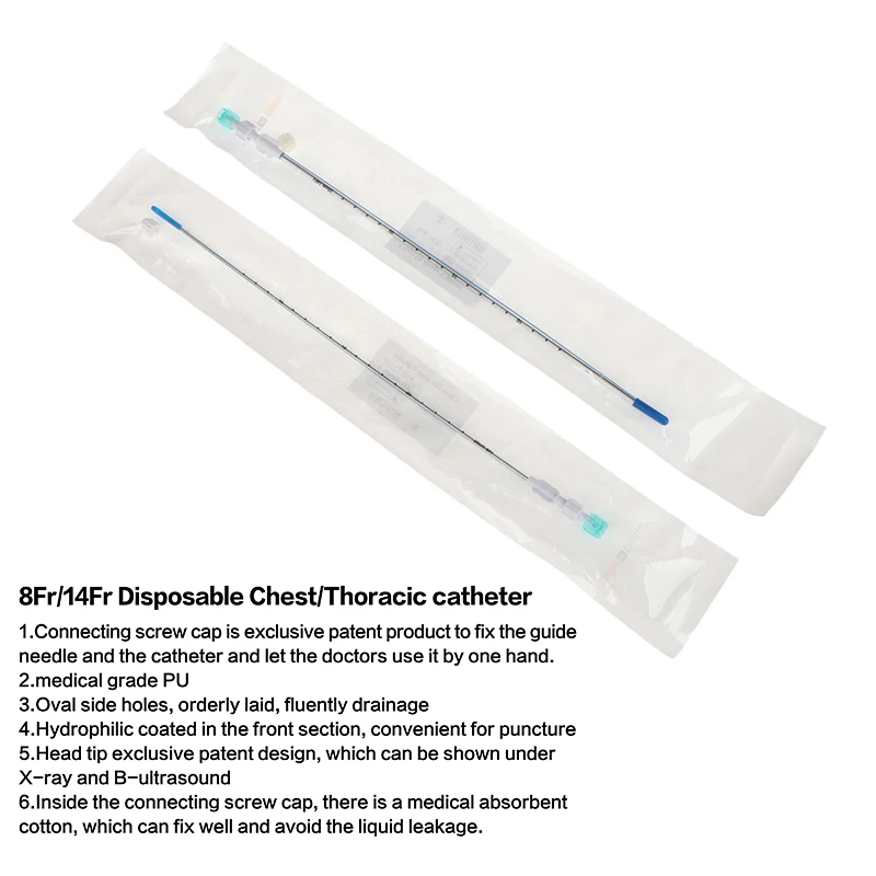 

Disposable Thoracic Drainage Catheter Chest Tube With Trocar PVC Drainage Catheter Thoracic Drainage Tube Thoracic Fr8/Fr14