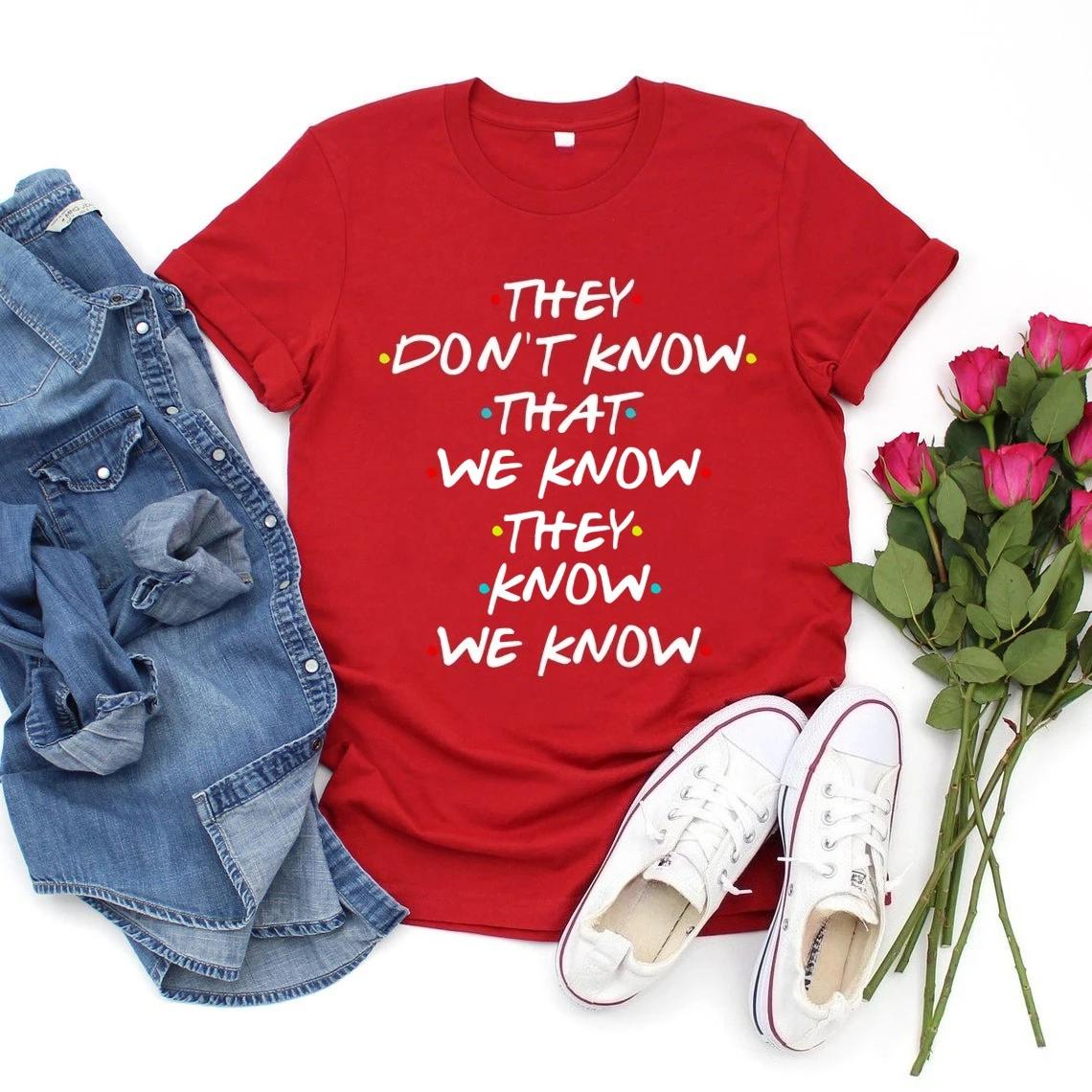 Sie wissen nicht, dass wir es wissen, dass sie es wissen T-Shirt Lustiges Friends TV-Show-Shirt Damen Kurzarm-T-Shirt Lässiges T-Shirt Oberteil – Detail 6