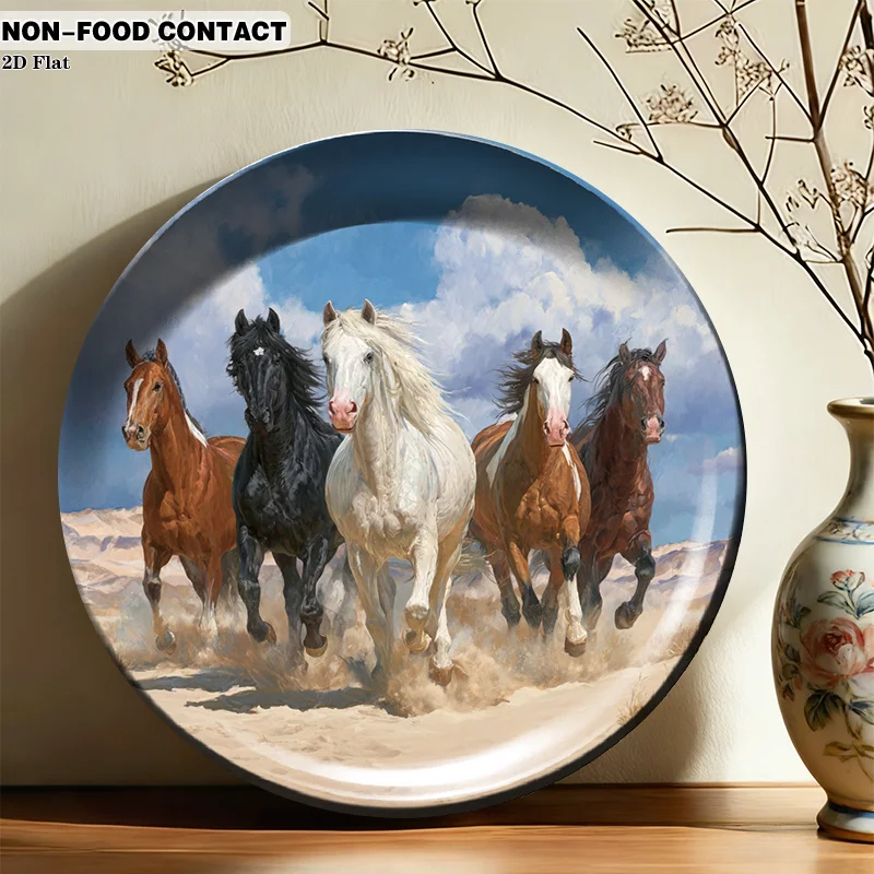 1pc Ceramic Decorative Plate, Horses Galloping Desert Art Decorations, (for Decorative Purposes Only, NON-FOOD CONTACT)- Wall