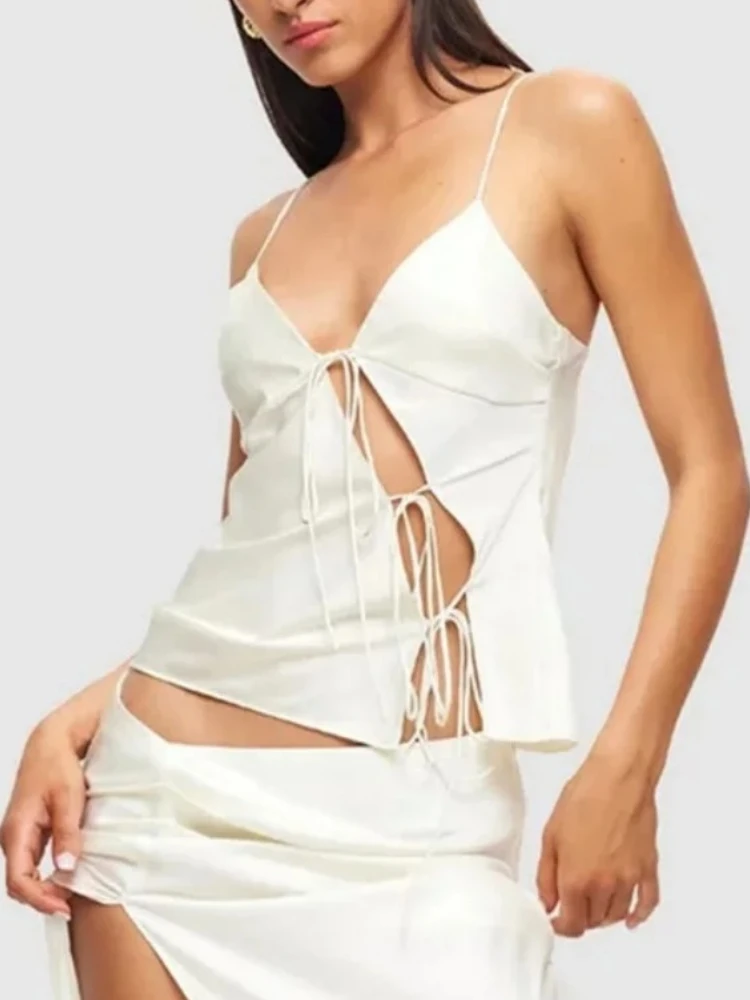 

Lace-up Camisole Hollow Out Crop Top Women Clothing Y2k Accessories Spaghetti Strap Camison Verano Cute Ropa Mujer Sleeveless