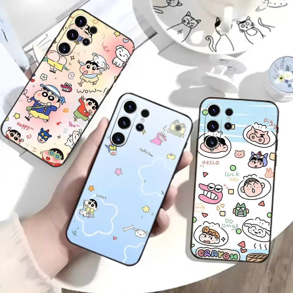 Cartoon F-Crayon Shin-chan Phone Case For Samsung S26,S25,S24,S23,S22,S21,S20,Ultra,Plus,FE Black Soft Cover