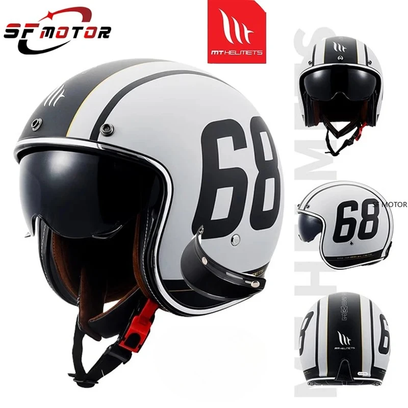 MT LE MANS 2 SV Retro medio Casco mujer motocicleta Casco Scooter Eléctrico hombres mujeres Scooter 3/4 M Casco Mt ECE DOT Cafe Racer