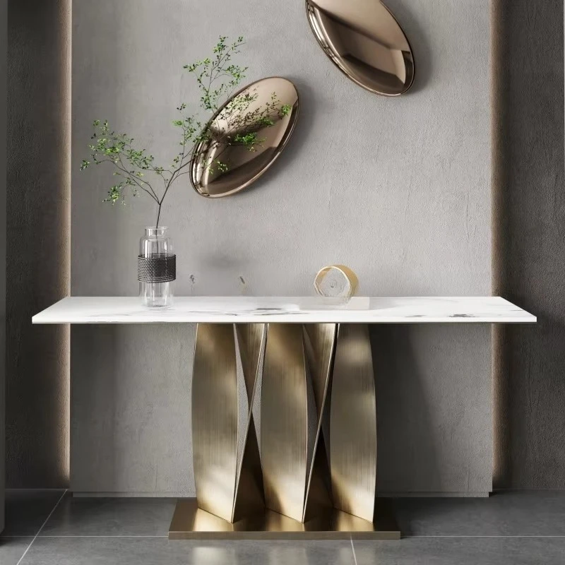 

European style home console table stainless steel gold frame furniture marble table