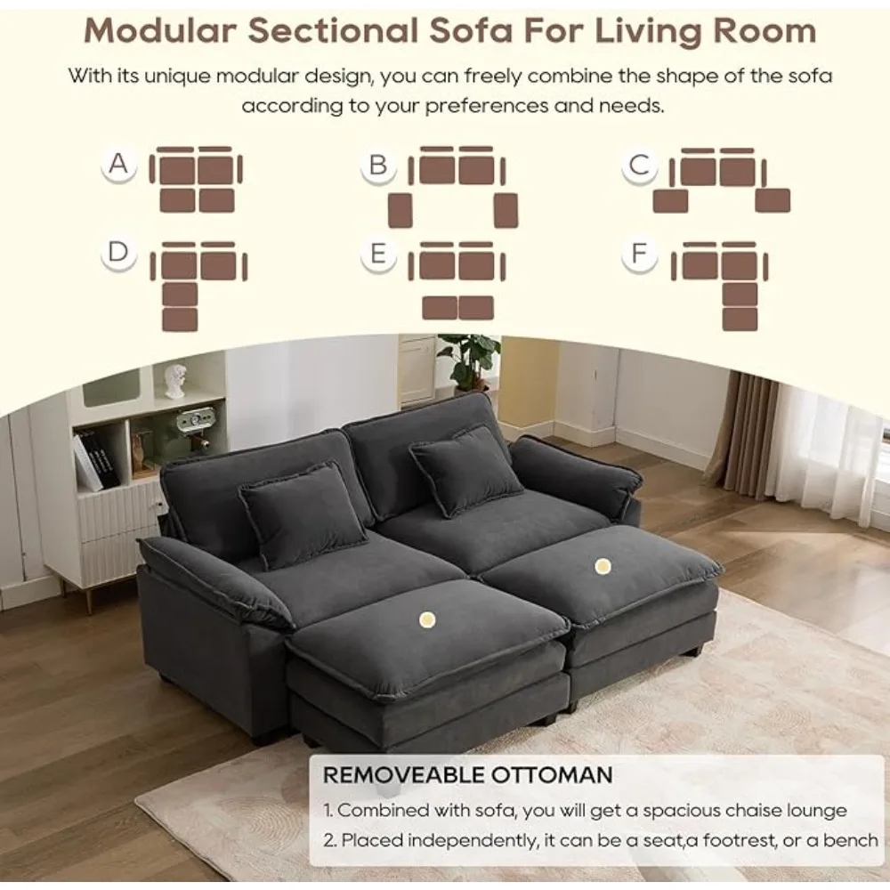 Sectional Sofa Cloud Couch,Lumbar Pillow, Deep Seat Modular Couch for Living Room, Apartment, Studio