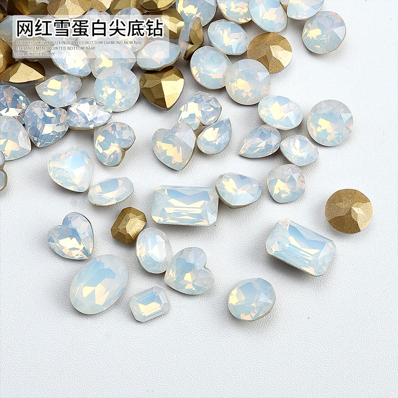 5PCS Sparkle Ice Translucent Snow Egg White Sharp Diamonds Crystal Nail Art Rhinestones Jewelry Decorations Manicure Ornaments