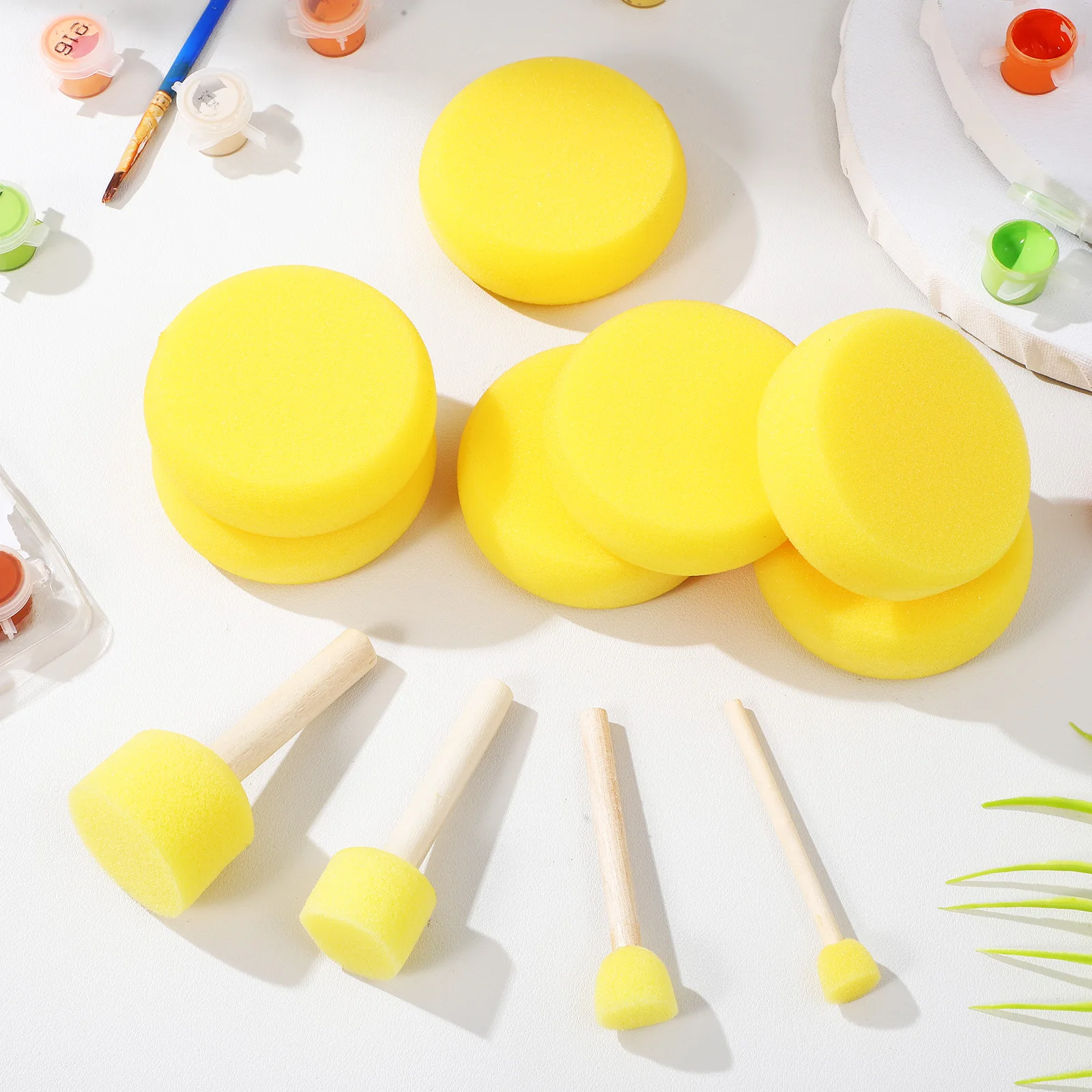 

1 set Round Sponge Brushes For Crafts Clay Pottery Soft Foam Tools Yellow Sponges Sponge Painting Tools Brush Sets For Artists