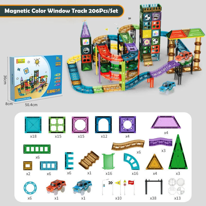 

206 Pcs Big Size Magnetic Designer Magnet Building Blocks Accessories Educational constructor Car Track Toys For Children