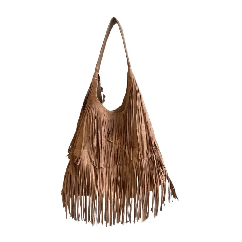 

Bohemian-style Retro Tassel Shoulder Bag for Women Autumn/winter 2025 Trendy Large Capacity Faux Suede Tote Bag Bolsa Feminina