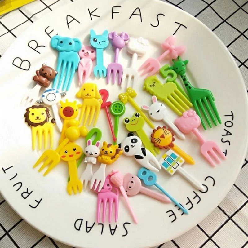 Juego de vajilla Bento para niños pequeños, Mini tenedores de frutas, palillos de dientes, palillos de comida, juego de tenedores de frutas de animales de dibujos animados, 50 piezas, 79 piezas