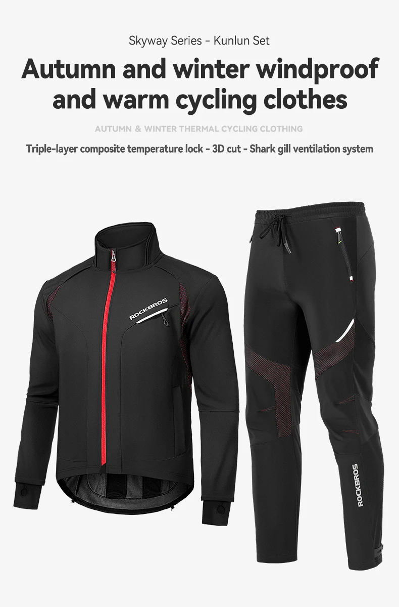 Rockbros Radsport bekleidung Set Winter wind dicht reflektierende Rad trikot Thermo Fleece Hose Regenschutz Set Männer Frauen Sportswear – Detail 3