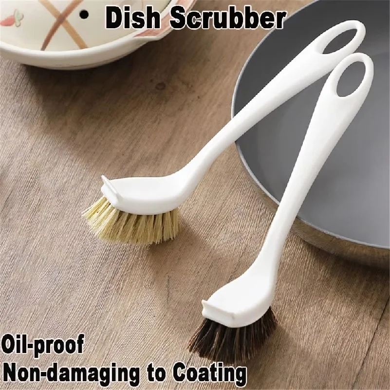 Long Handle Kitchen Brush Sisal/Horse Hair Bristles Oil-proof Dish Scrubber Brush Non-damaging To Coating