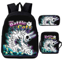 3 pezzi Set The Battle Cats zaino borsa a tracolla borsa a penna Cute Cartoon School Bags for Boys Girls Softback Bookbag zaino per Laptop