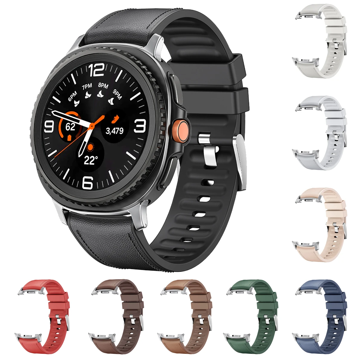 

Ремешок для Samsung Galaxy Watch 8Classic 46 мм, кожаный силиконовый оригинальный браслет с разъемом для Galaxy Watch 8, 40 мм, 44 мм, браслет