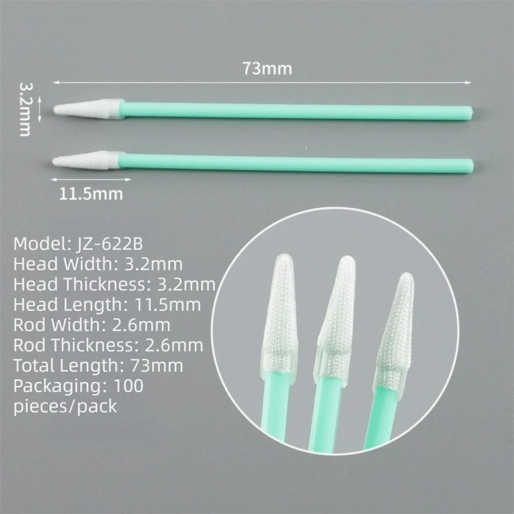 100 szt. Bezpyłowych szczoteczek do czyszczenia aparatów cyfrowych z plastikowymi uchwytami, końcówki z włókien niepylących, precyzyjne waciki do czyszczenia, cienkie.