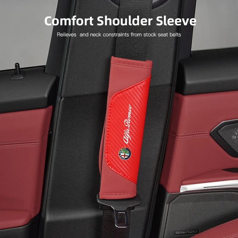 Hub Caps Car Seat Belt Shoulder Cushion Protective Cover For Alfa Romeo 156 159 147 4C 8C 166 Giulia Giulietta Mito Stelvio Spid view 4