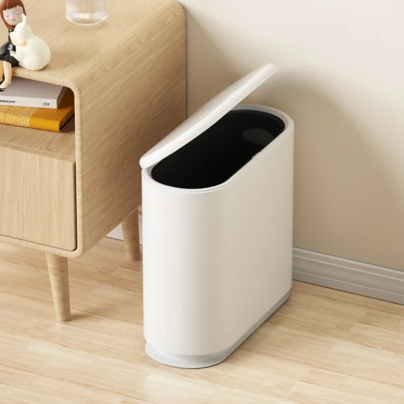 Plastic Trash Can Press Type Gap Trash Bin With Lid Large Capacity Household Toilet Garbage Bin Bathroom Cleaning Accessories