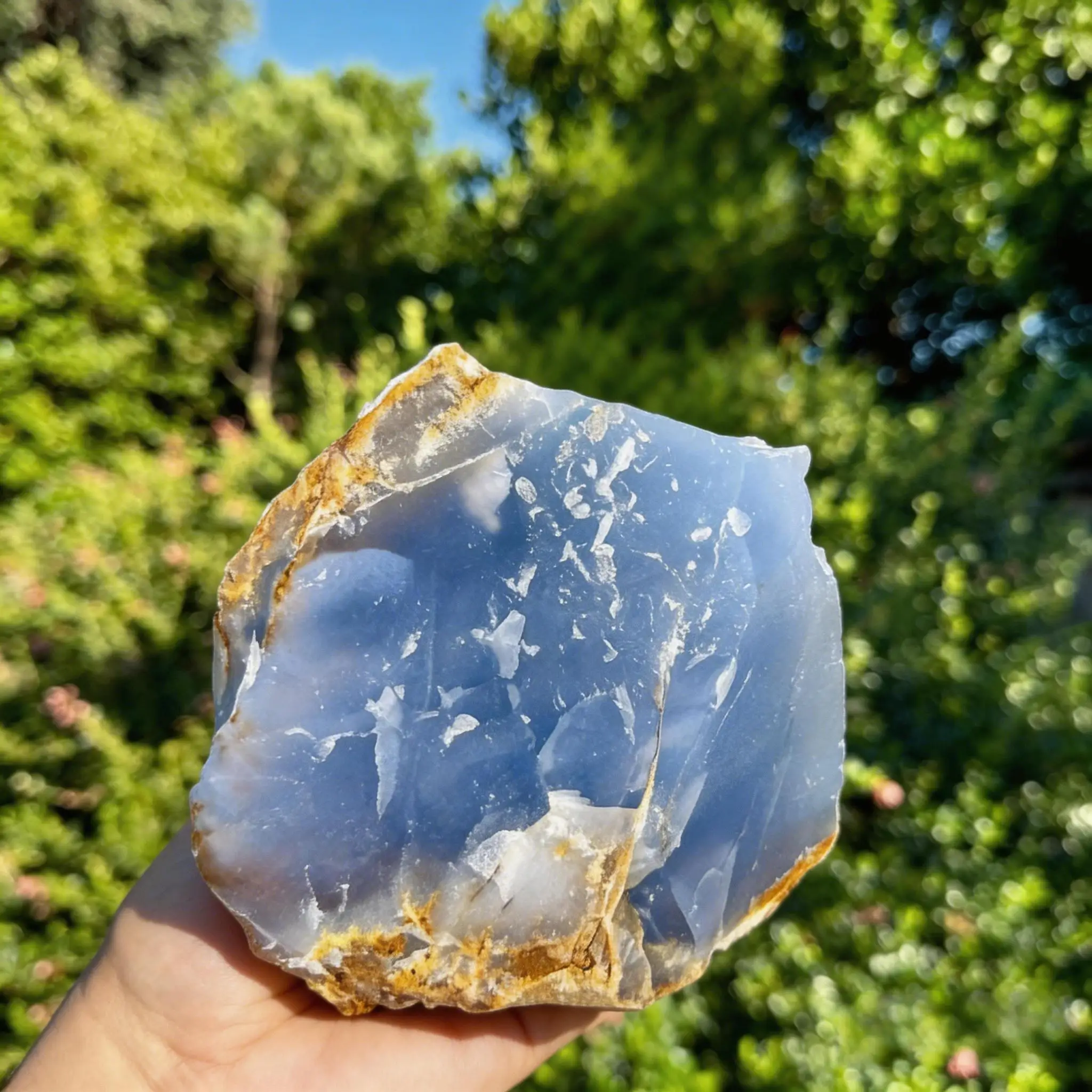 A Premium Blue Chalcedony Rough Stone – An Elegant Decorative Piece for Home and Office. Natural Bohemian Stone