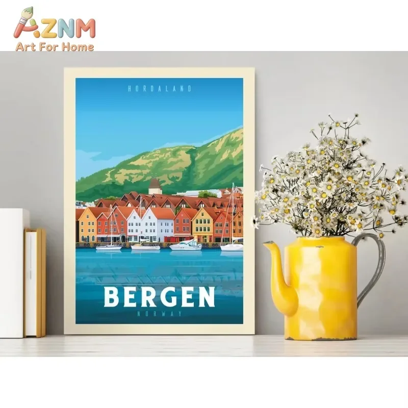 Vintage World City Travel Poster Canvas Wall Art Retro Famous Landmark Scenery Print Unframed Canvas Painting Home Wall Decor