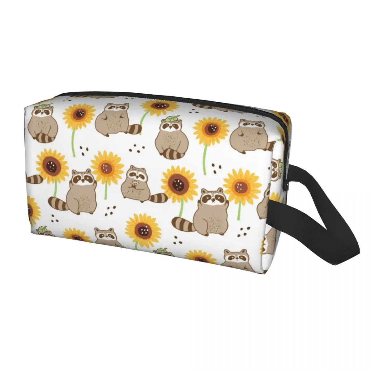 Sunflowers Raccon Travel Makeup Bag Red Panda Cosmetic Bags for Women Waterproof Portable Zippered Handle Toiletry Bag