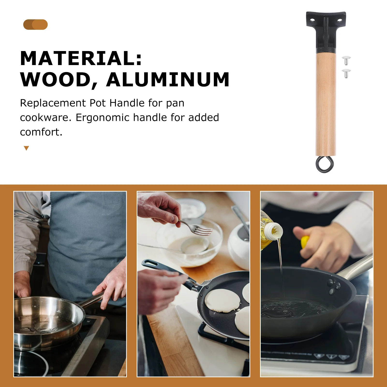 

Pot Handle Replacement Ergonomic Frying Pan Handle Comfortable Removable Pot Grip for Cookware Supplies Pan Handles