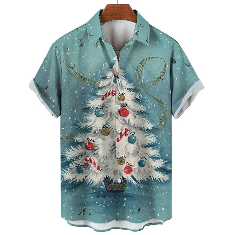 

2024 Hawaii Christmas Men's Shirt Casual Fashion Men's Shirt Short Sleeve Party Summer Shirt Men's Clothing Top T-shirt