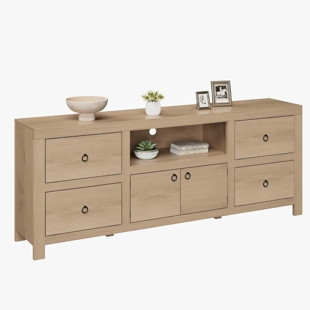 

Подставка под телевизор в фермерском доме для 80-дюймовых телевизоров, длинный развлекательный центр с 6 ящиками для хранения и полкой для саундбара, коричневые телевизионные консоли