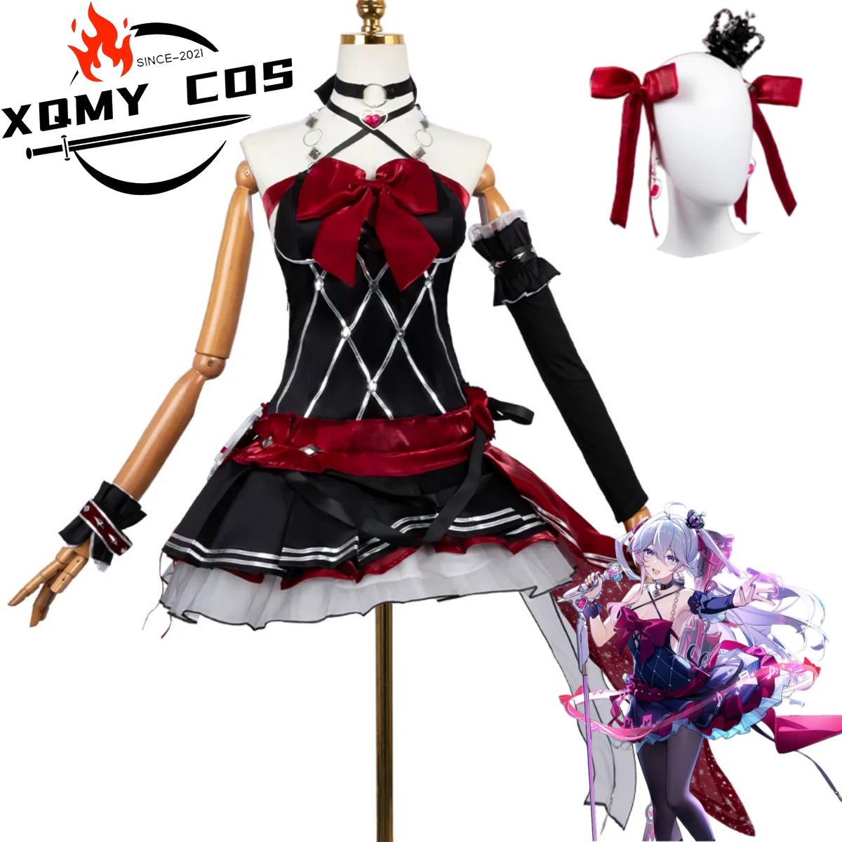 

XqAnime Game Strinova Kanami Cosplay Costume Black Red Evening Dress Lolita Skirt Adult Oman Sexy Masquerade Christmas Suit