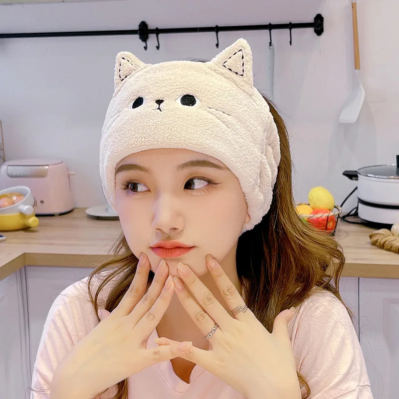 Headband Cartoon Cat Ear Coral Fleece Soft Elastic Face Wash Makeup Removal Hair Band Women Girls Postpartum Wrap