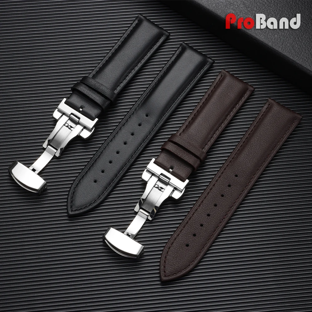 Leder-Uhrenarmband 12 13 14 15 16 17 18 19 20 21 22 23 24mm Armbänder Goldene Schmetterlings-Schnalle Weiches Armband Schwarz Braun Herren Handgelenksriemen – Detail 6