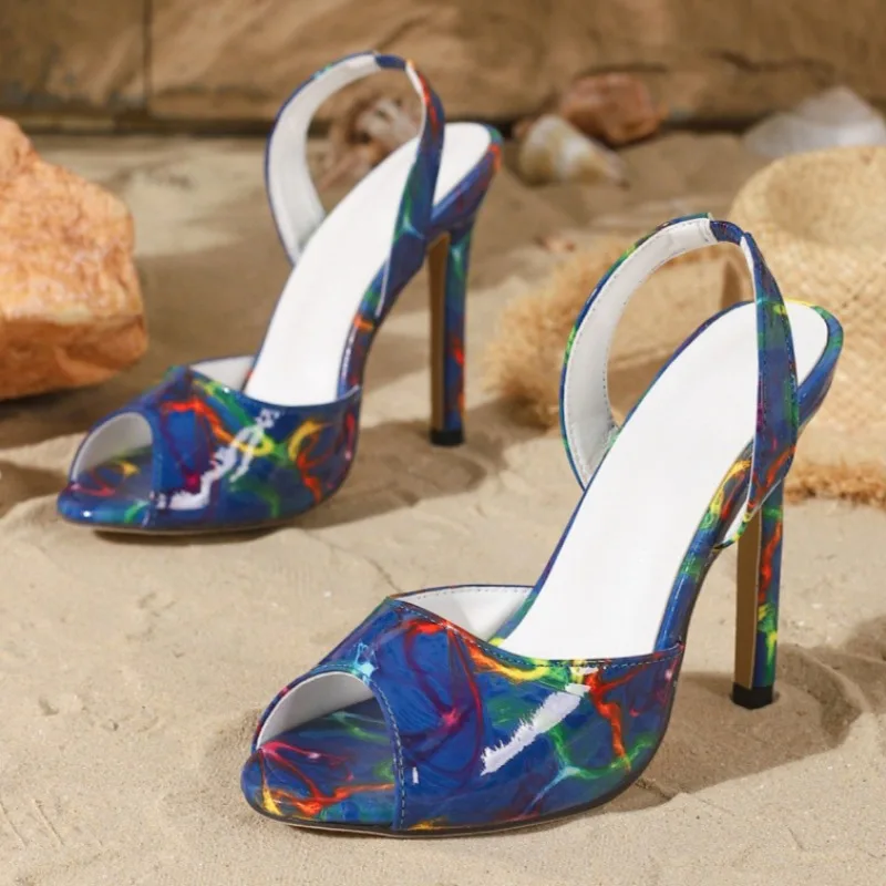

Luxury Mixed Colors Stiletto Heels Women Summer Sexy Peep Toe Back Strap Heeled Sandals Fashion Catwalk Show Shoes Zapatos Mujer