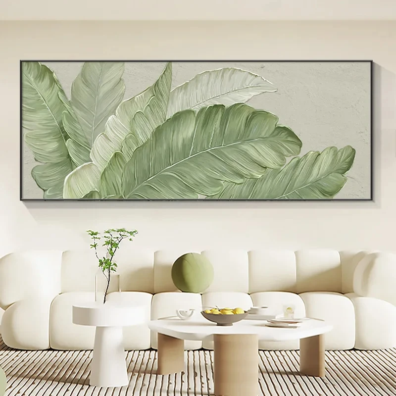 Green Leaf Modern Oil Painting On Canvas Printed Abstract Leaf Poster Wall Art Picture Nordic Living Room Decoration No Frame