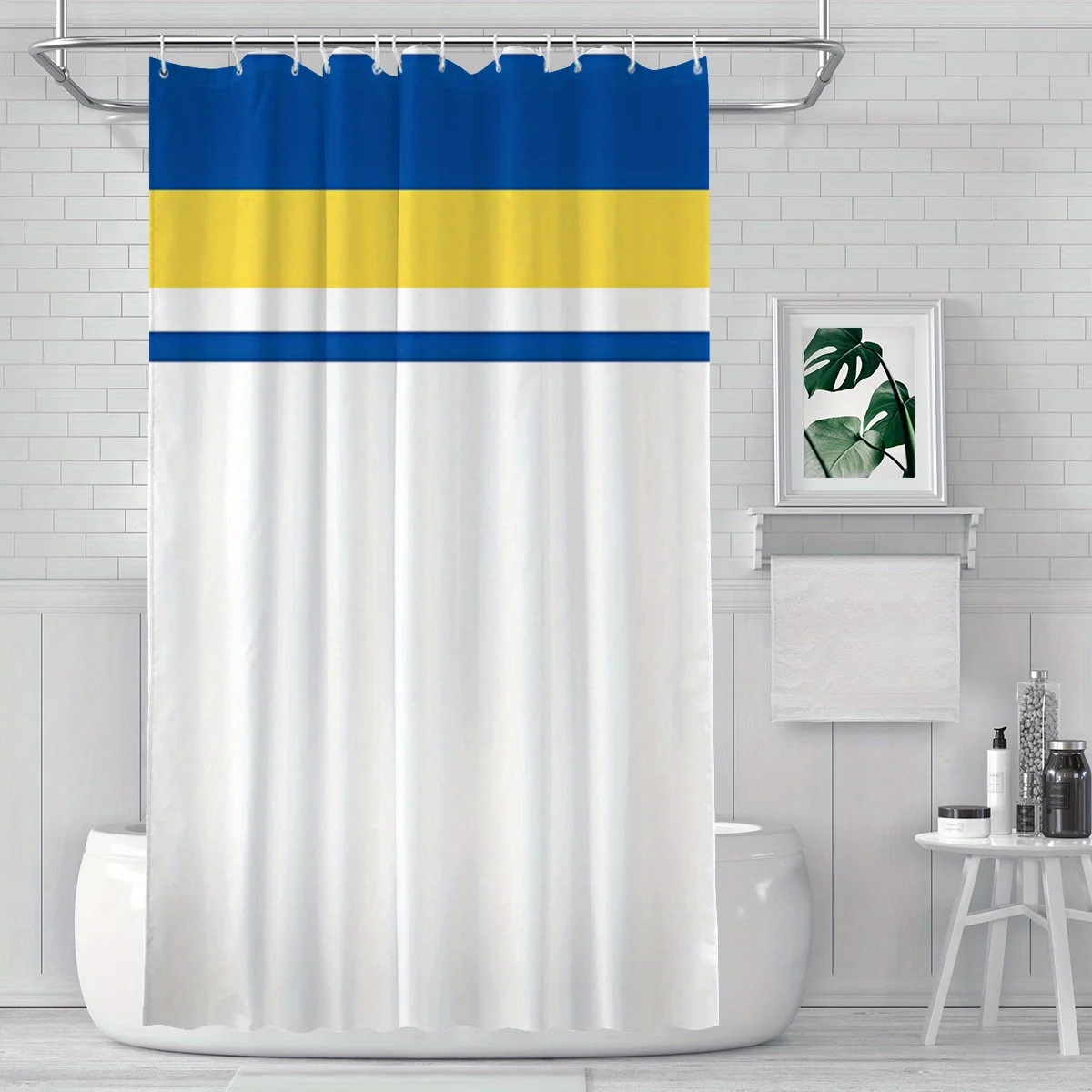 Leeds-Inspired Shower Curtain Bold Horizontal Stripes in Royal Blue, Golden Yellow & White Minimalist Urban Decor