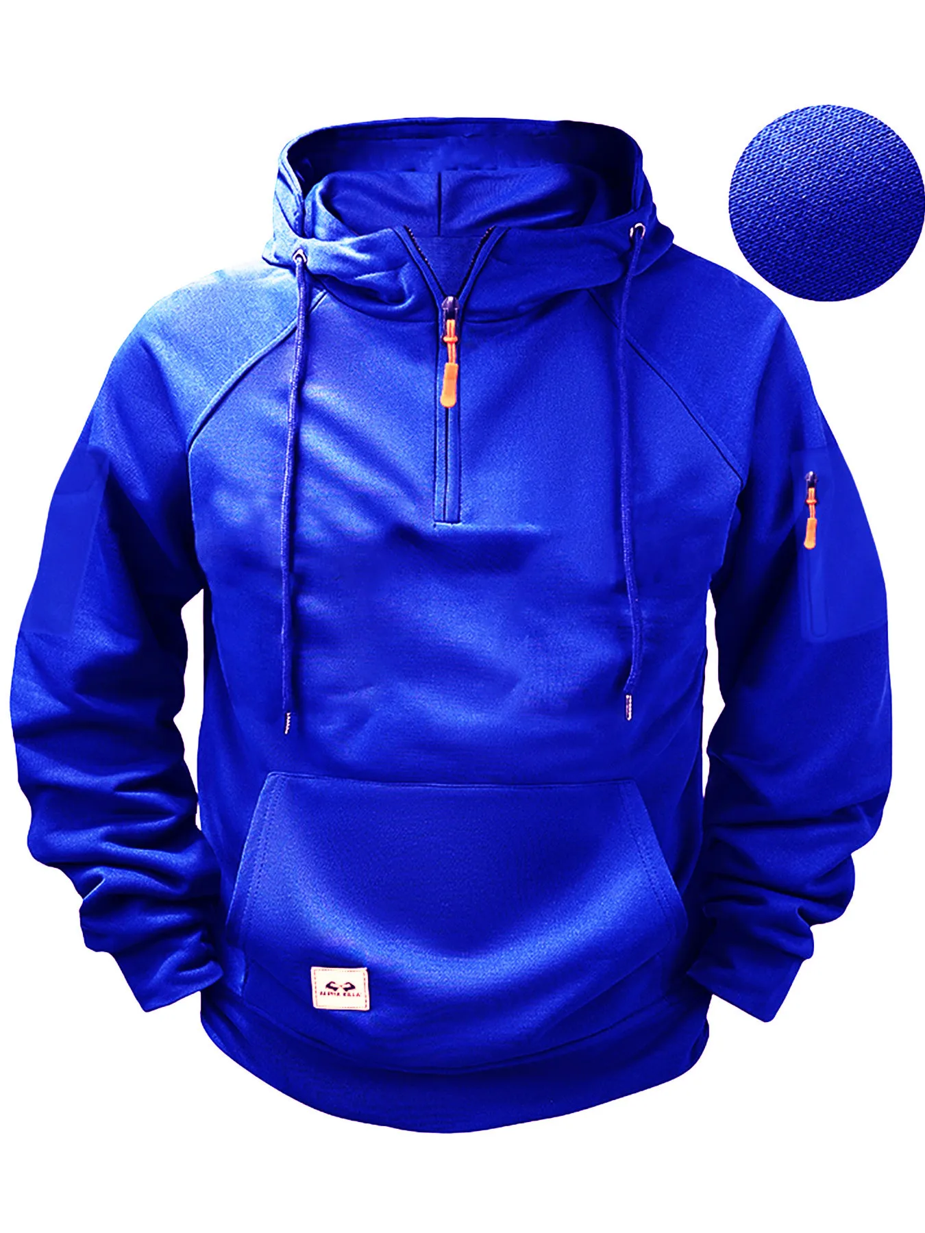 Winter men's pullover hoodie with hood, tactical zipper, multiple pockets, pullover style, sporty casual long-sleeved coat
