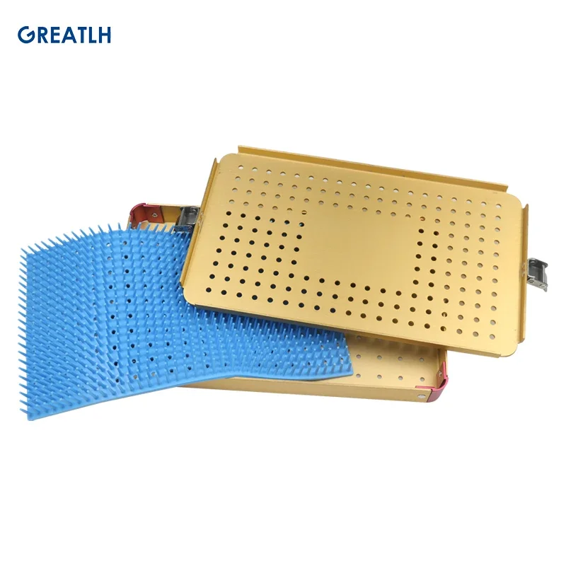 Two Type Choices Sterilization Tray Case Autoclavable Disinfection Box Silicone Pad Golden Silver