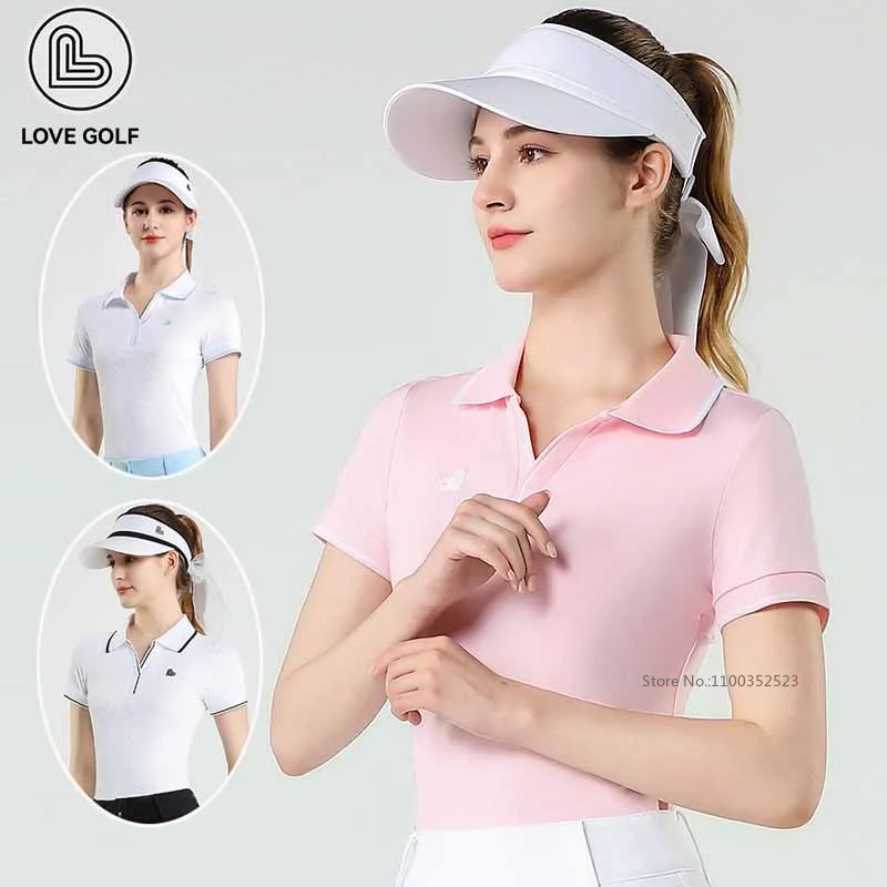 Love Golf POLO Shirt Women New High-end Korean Sports Tops Summer Short Sleeve V-Neck T-Shirt Ladies Quick-dry Golf Clothing