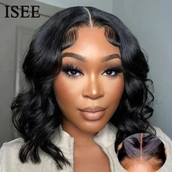 ISEE Hair Glueless HD Short Bob Wig 6X4 Body Wave Wig Lace Front Wigs Human Hair Transparent Lace Closure Wig Pre Cut PrePlucked