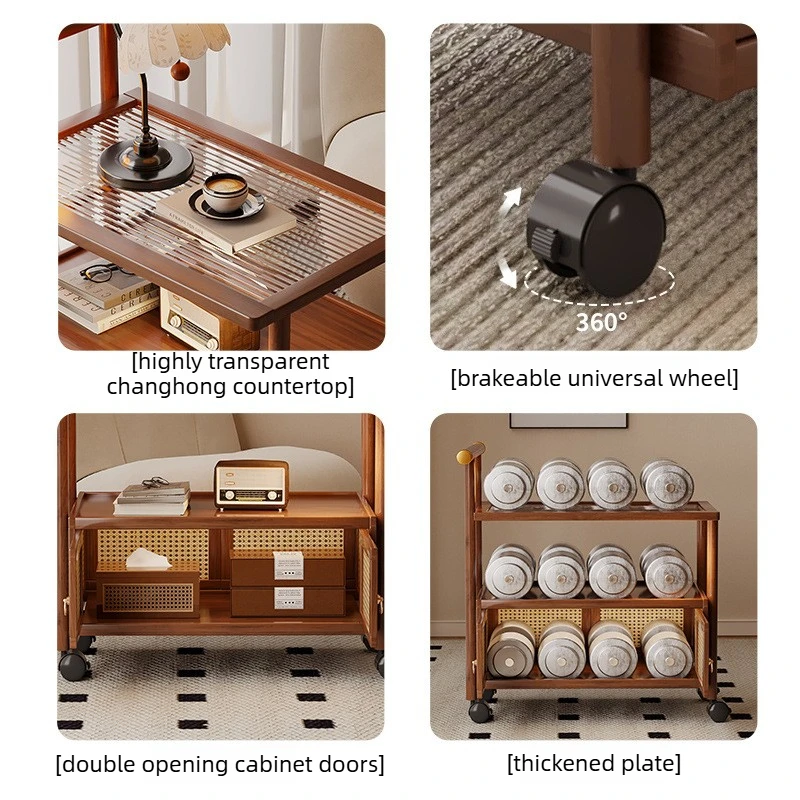 Retro style sofa side table, living room storage cabinet, light luxury mobile coffee table, bedroom bedside table, mobile cart