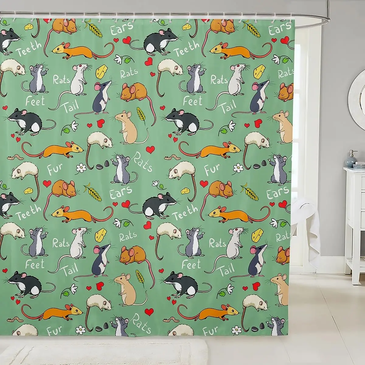 

Детская занавеска для ванны с крысами, занавеска для душа с мышью и грызунами, забавные наборы занавесок с изображением животных и сердца любви для мальчиков и девочек, детский мультяшный стиль