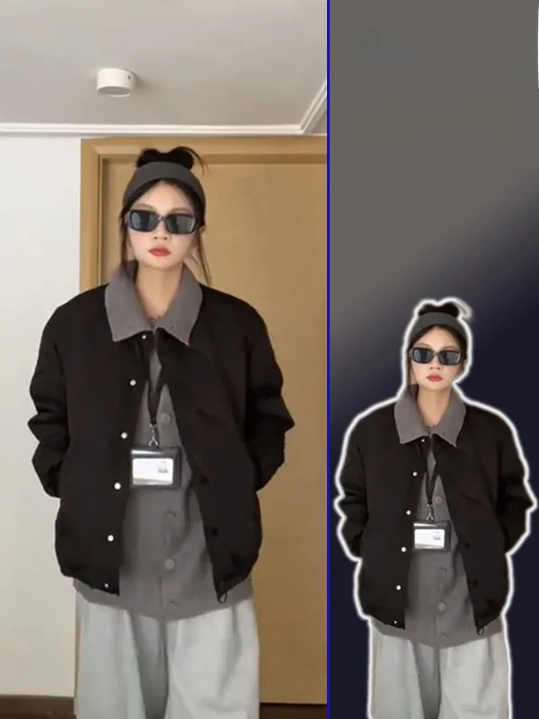 

Женский комплект из двух предметов: хлопковая куртка в американском ретро-стиле больших размеров и повседневный вязаный свитер с высокой талией, однотонный