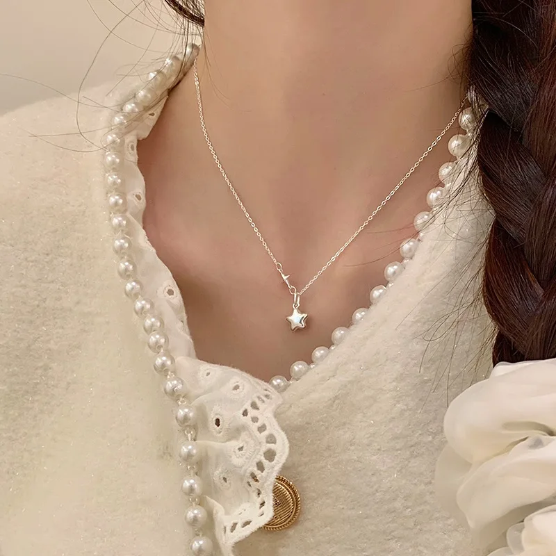 

New 925 Sterling Silver Star Shape Necklace Simple Charm Personality Woman Pendant Choker Birthday Gift Exquisite Jewelry