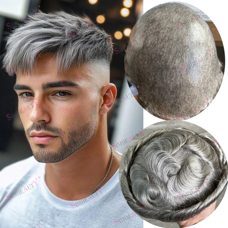 

Natural Hairline Old Man Grey Brown Black Human Hair Toupee Super Durable Human Hair Male Wig Poly Microskin System Prosthesis