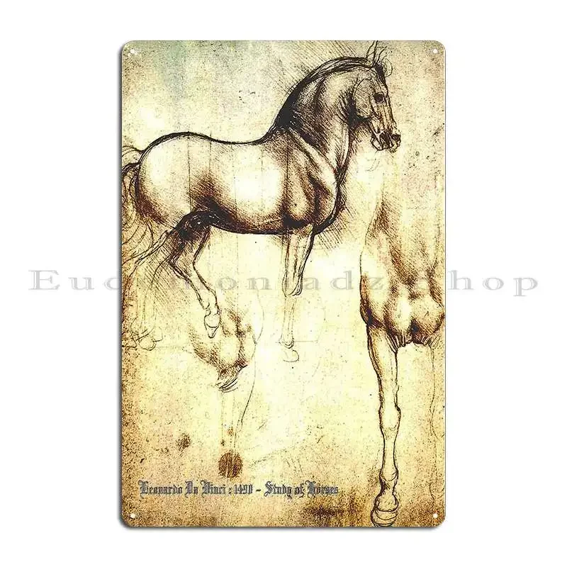 Leonardo Da Vinci Ancient Study Of Horses Print Metal Plaque Poster Wall Plaque Printed Garage Pub Wall Mural Tin Sign Poster