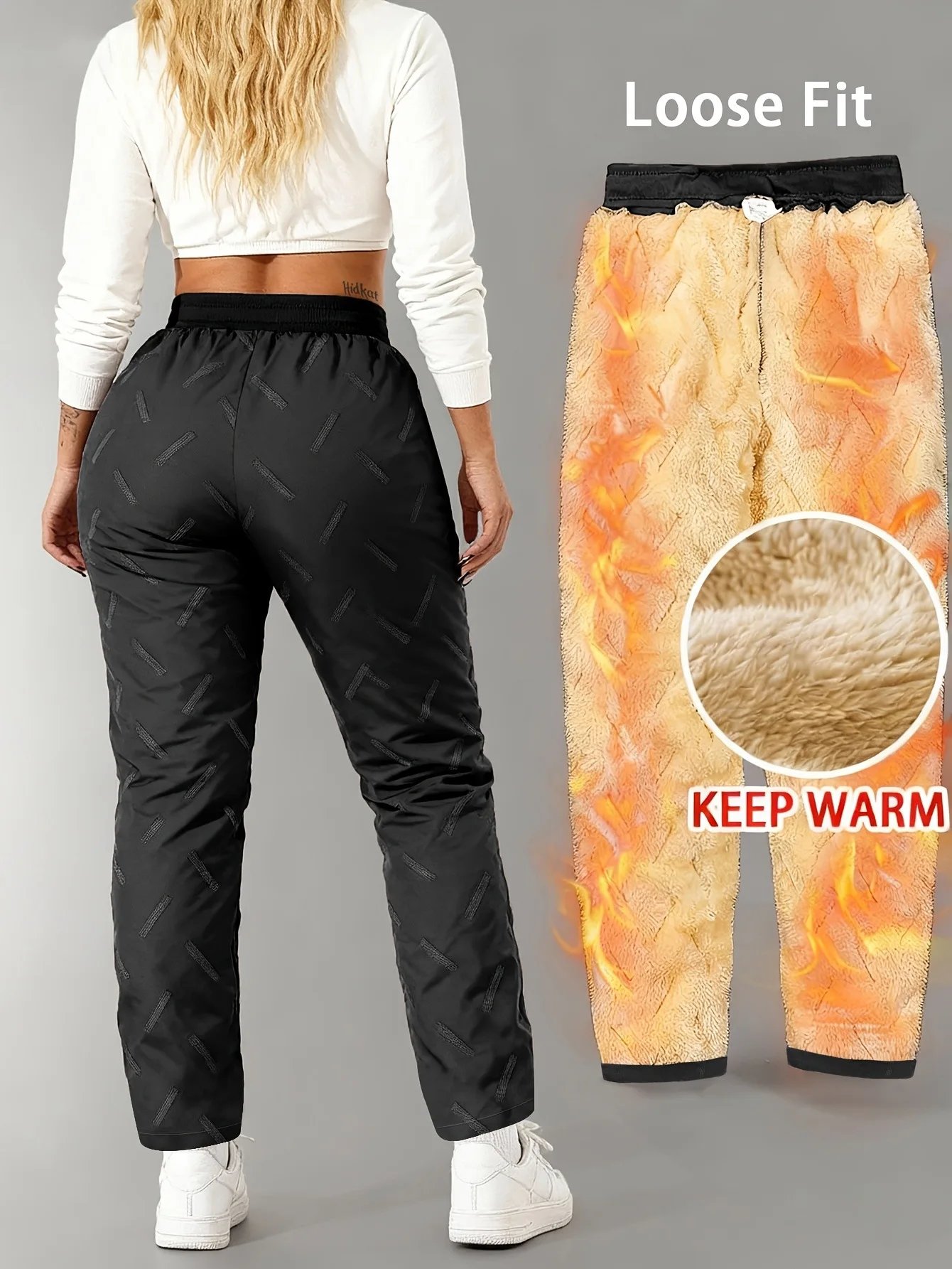 Damen-Fleece-Ultraschallhose mit Reißverschlusstaschen, warme Freizeithose für Herren, Winter, gefüttert, für kaltes Wetter, Thermohose für Herren. – Detail 3