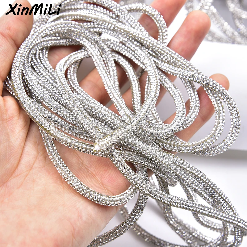 4/5/6mm Full Glass Crystal Cotton String Glitter Round Rhinestone Rope Diy Shoelace Trim Clothes Drawsting Cord Bags Accessories