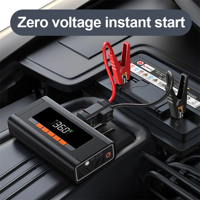 4 in 1 Multifunctional Portable Lithium Battery Booster Car Jump Starter Power Bank with Air Compressor and Emergency Lighting