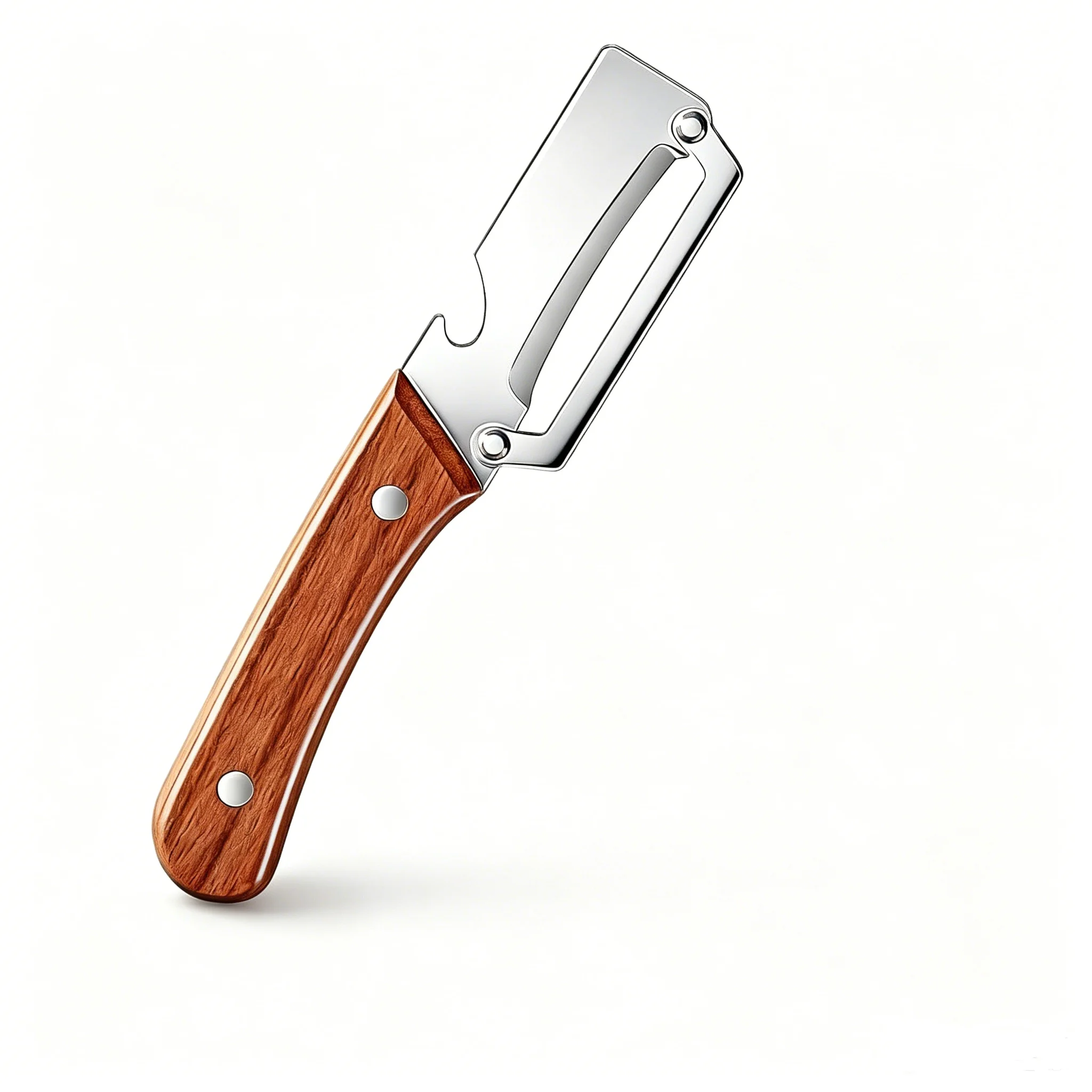 Multifunktionaler Gemüseschäler aus Edelstahl mit Holzgriff, Obst- und Kartoffelschneider, Flaschenöffner, Küchen-Schälwerkzeuge