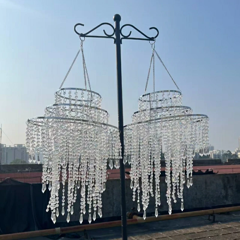 6PCS Iron Art Courtyard Garden Floor Wedding Hanging Lantern Light Hook Flower Rack Floor Standing Column Support Stand