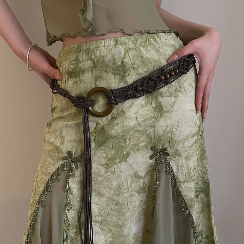 Trendy Niche Bohemian Braided Belt  Versatile Dress Belt Korean-Style Versatile Waxed Cord Hand-Braided Women’s Belts